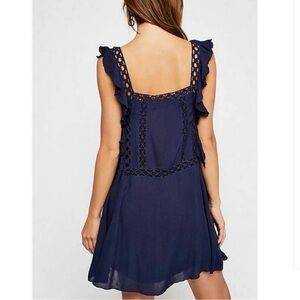 Free People Priscilla Navy Blue Lace Trim Dress